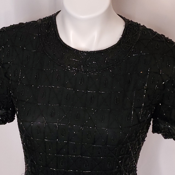 Cote D' Azur Evening Beaded Silk Top sz s Black - Picture 3 of 6